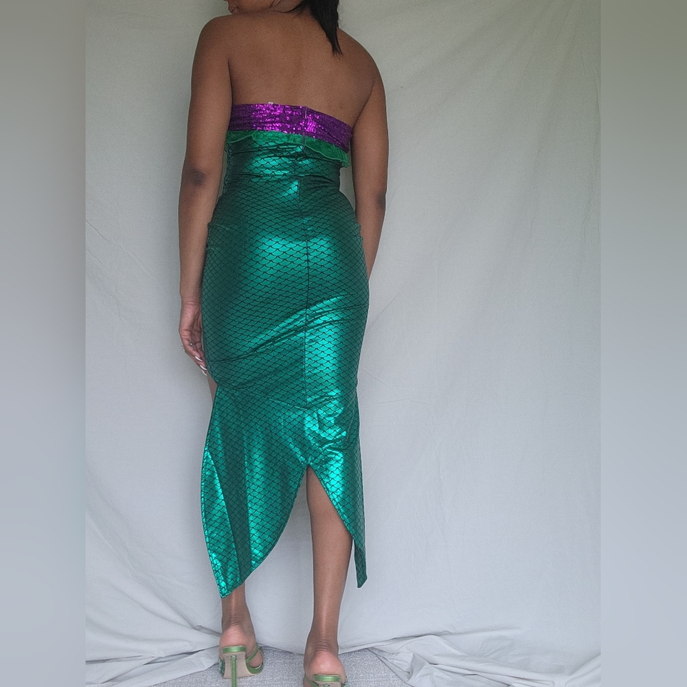Womens Mermaid Green and Purple Strapless Dress - Picture 4 of 10